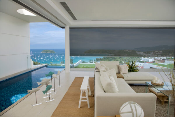 Luxaflex Evo Awnings living area and pool