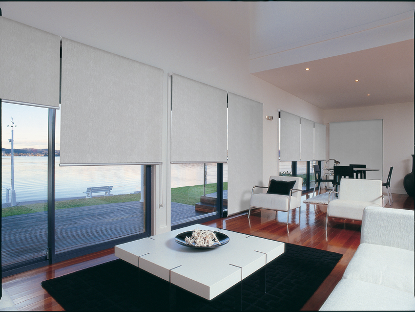 Roller blinds in a living area