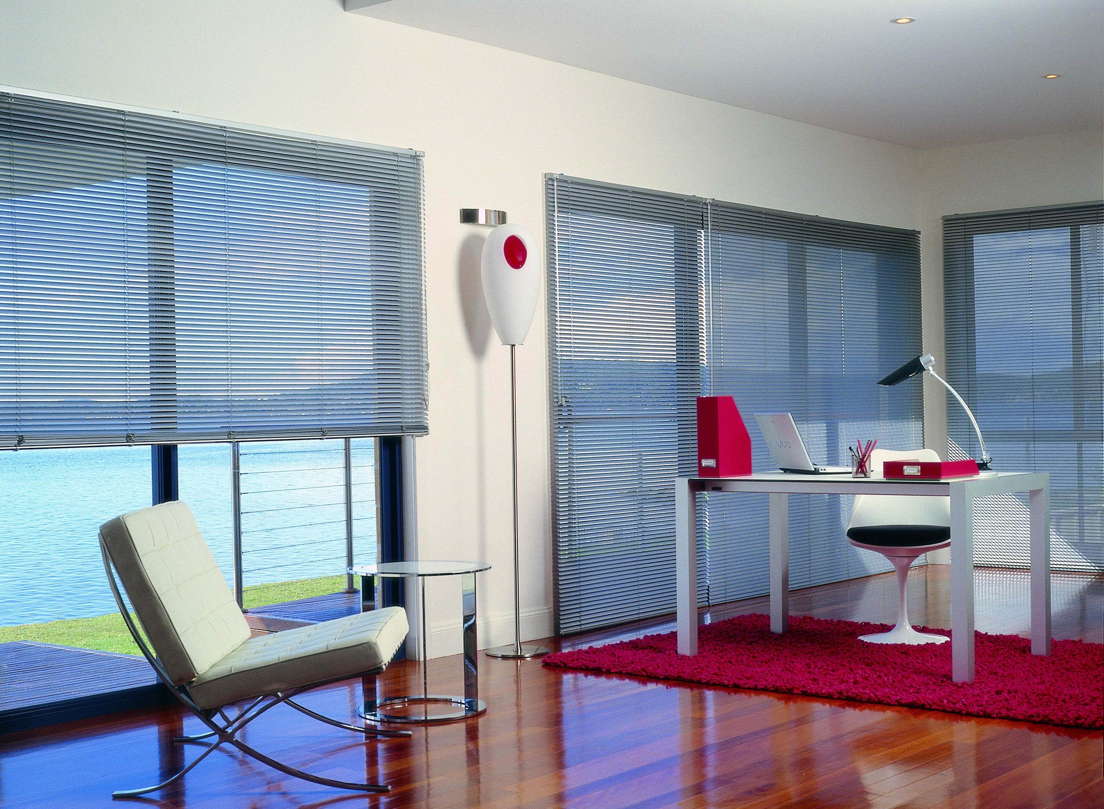 Luxaflex Aluminium Venetian Blinds office with red decor