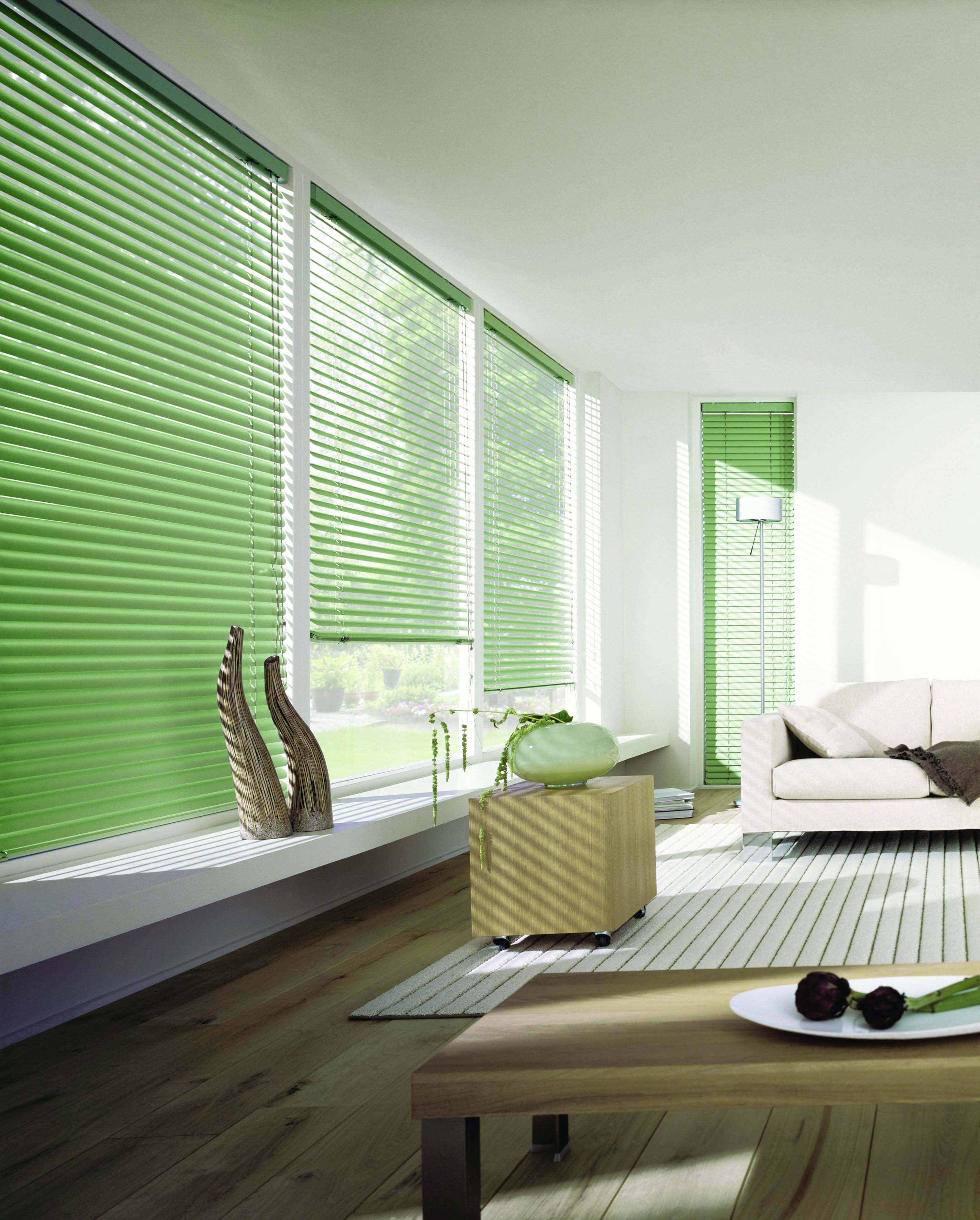 Green aluminium Venetian blinds