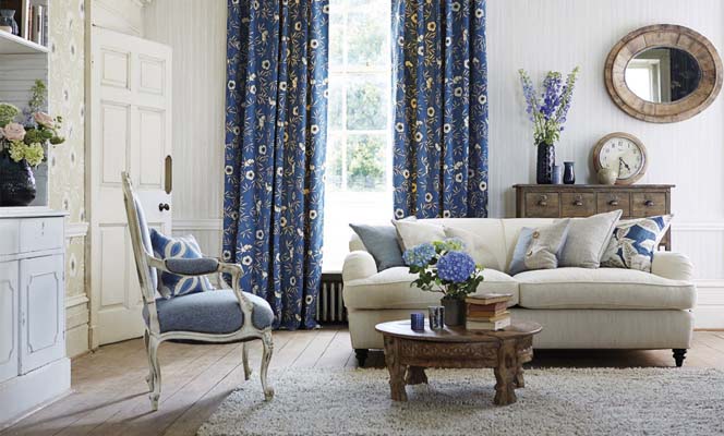 Custom made curtains blue floral