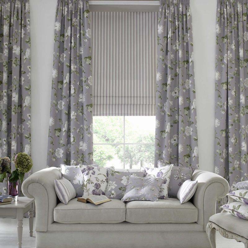 Custom curtains grey floral