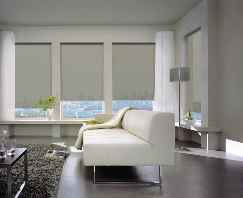 Sunscreen roller blinds white living area