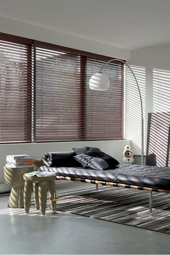 Timber venetian blinds in a living area