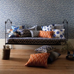 Lounge with cushions and wallpaper